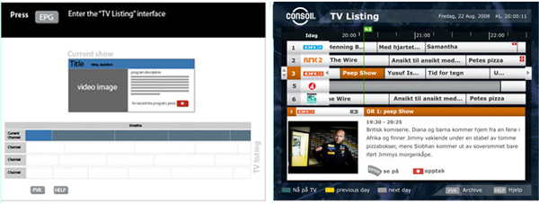 Consoll TV interface: wireframe